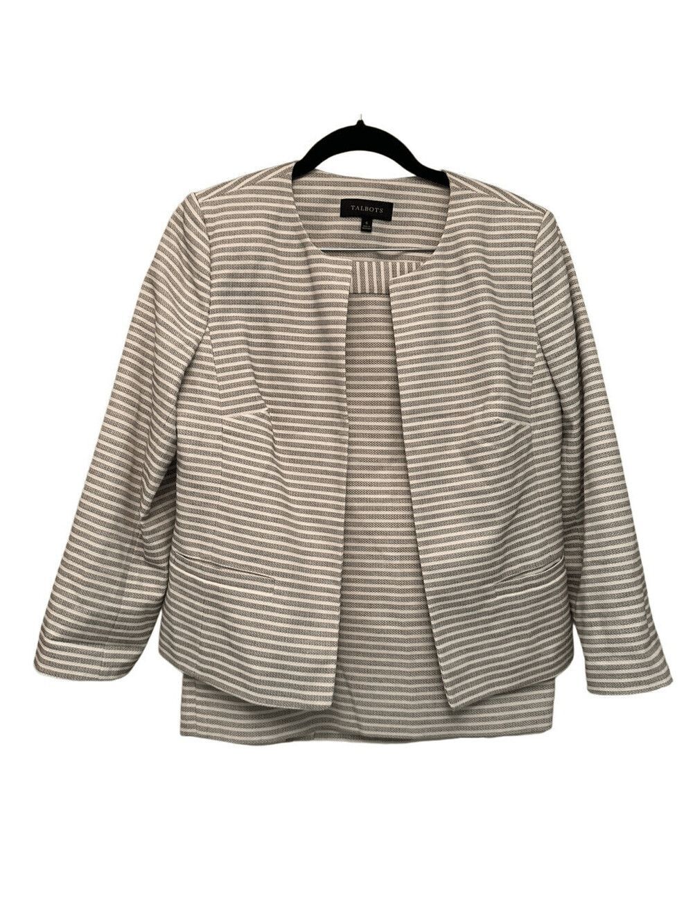 Talbots Women's Skirt Suit Size 6 Cream with Grey Stripes